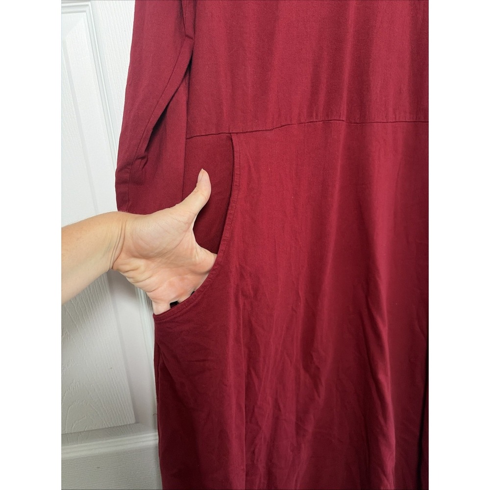 Svaha V-Neck Midi Dress Womens Size 3X Red Pockets Organic Cotton Long Sleeve - Picture 2 of 5